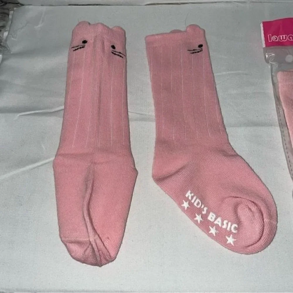 Socks Grip Non-Slip Bottoms Toddler Baby Socks Knee Length Cat Face Whiskers